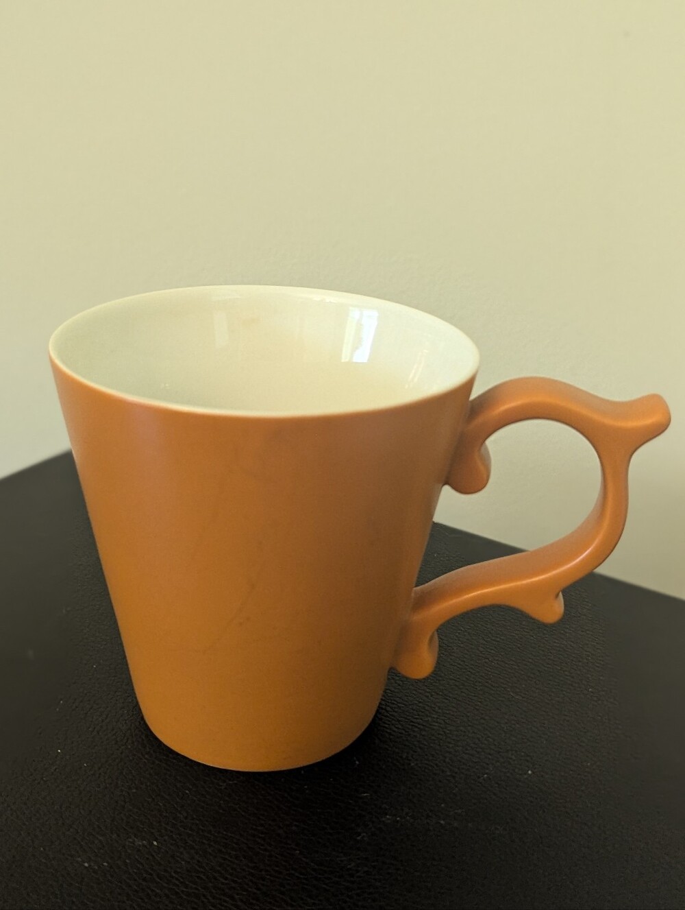 Starbucks Tazo Tea Mug 2012 Matte Orange Rococo Scroll Swirl Handle Ceramic 12oz